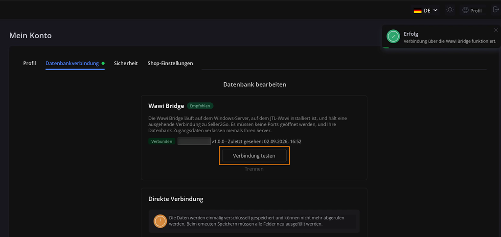 JTL-Wawi mit Seller2Go verbinden (Wawi Bridge)