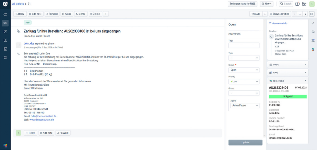 Freshdesk Connector öffnen